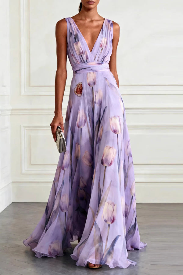 Quinley V-Neck Floral Maxi Dress - Lavender