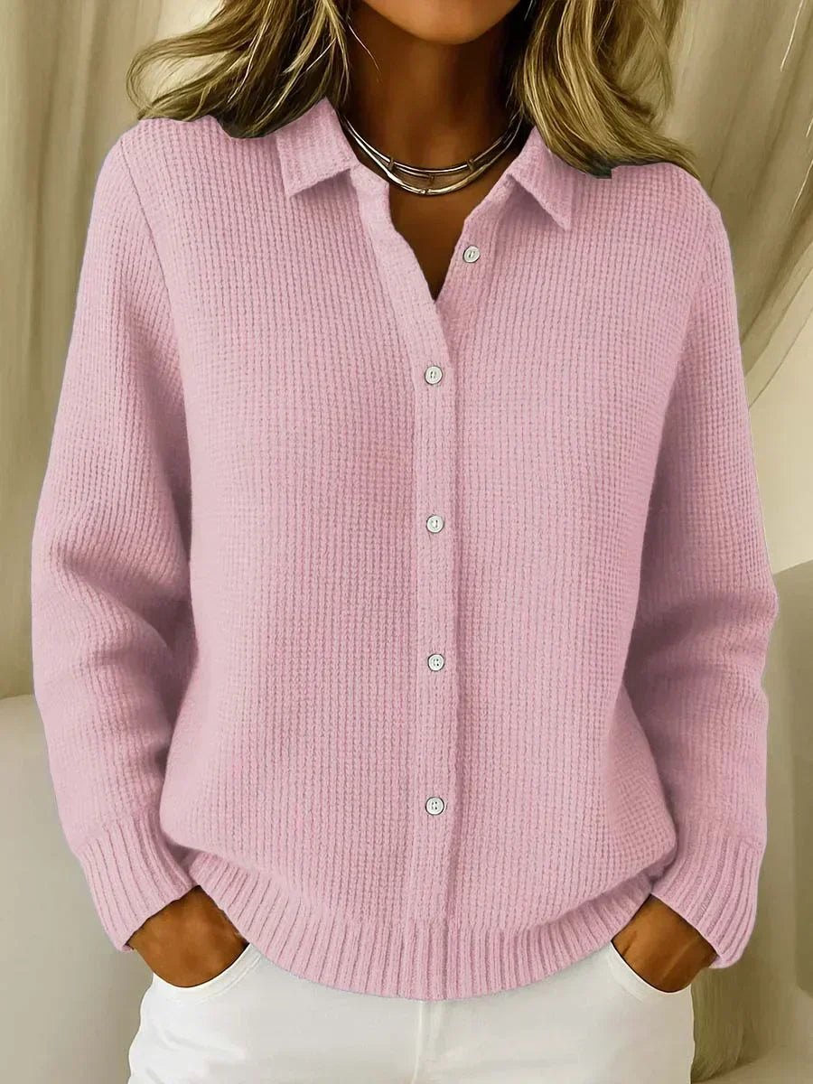 Quinta Textured Knit Button Cardigan - Pink