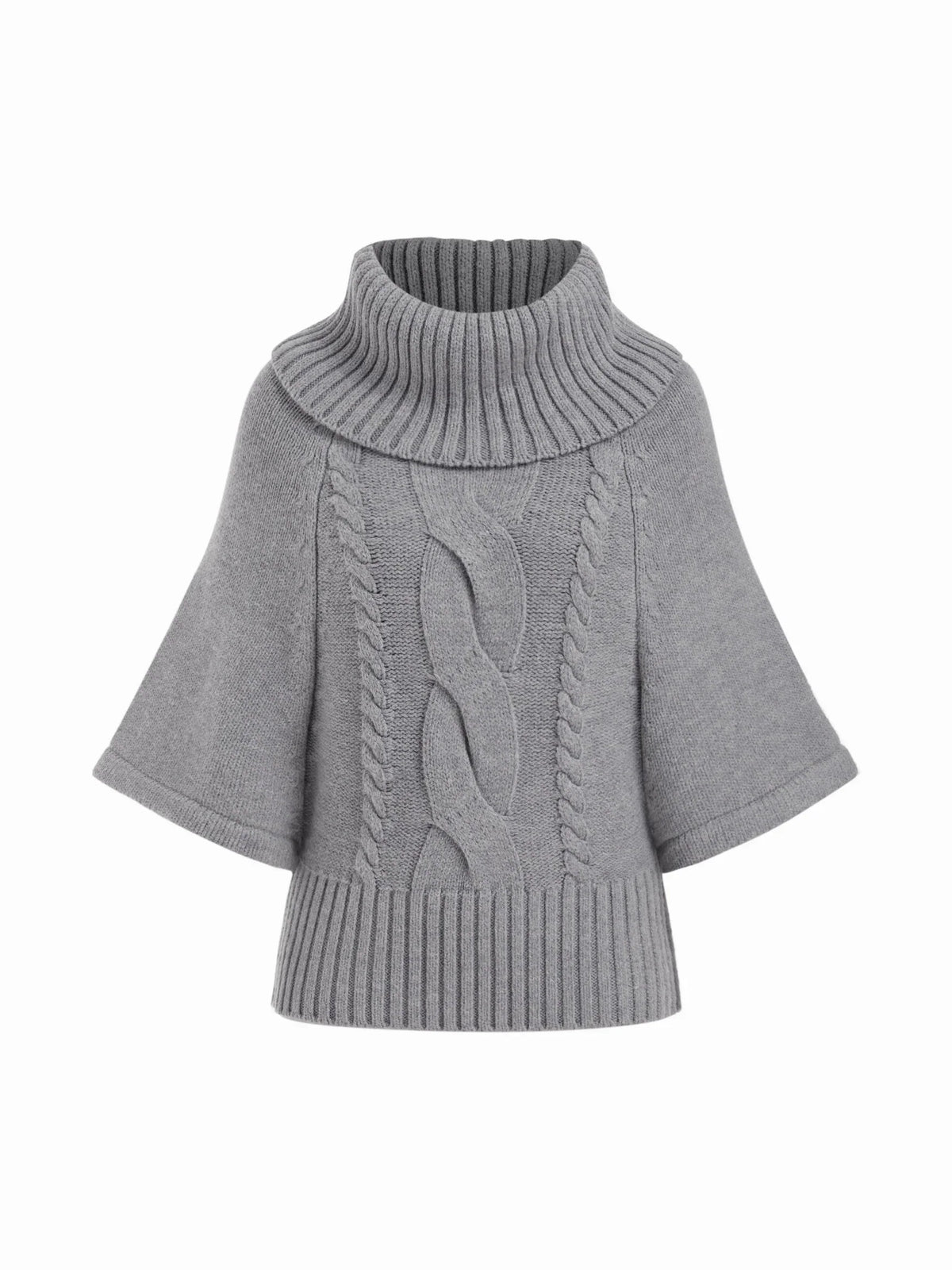 Raelyn Wide Neck Cable Knit Sweater - Gray