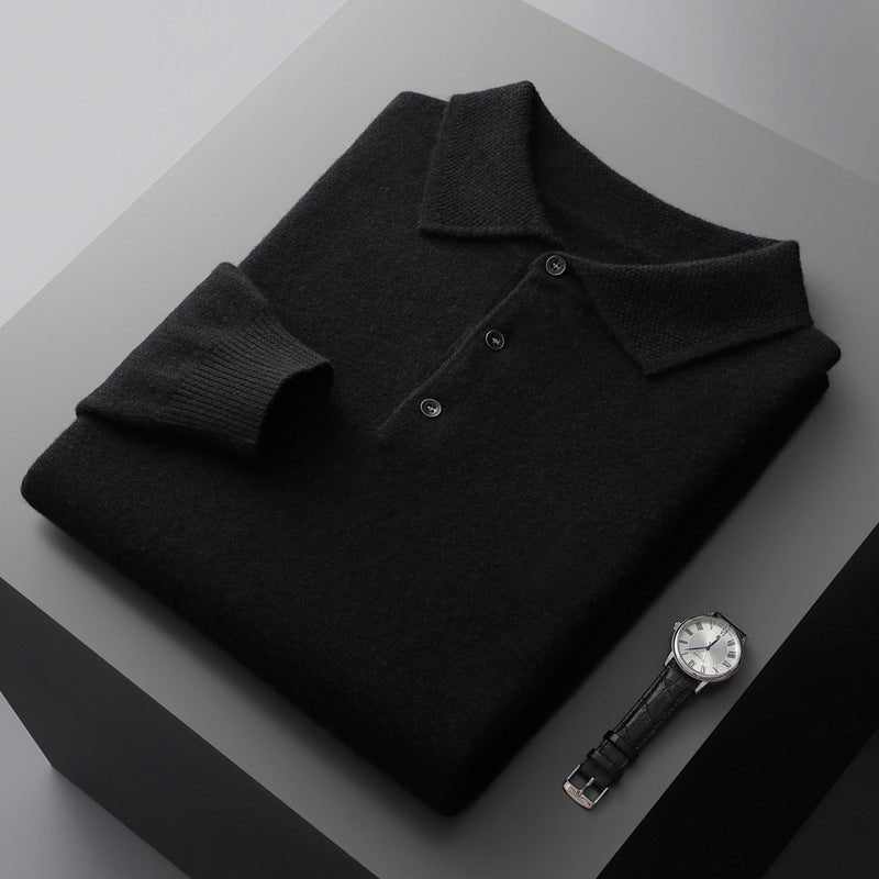 Rhys Long Sleeve Knit Polo - Black