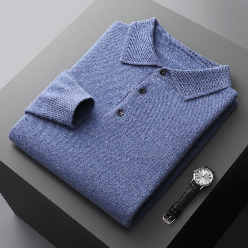 Rhys Long Sleeve Knit Polo - Blue