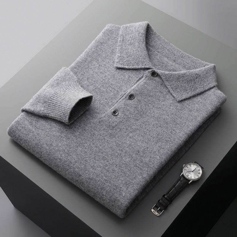 Rhys Long Sleeve Knit Polo - Gray