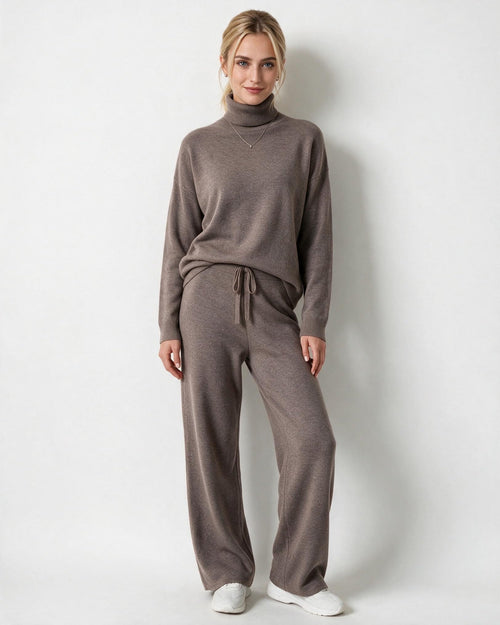 Roisin Turtleneck Wide Leg Loungewear Set - Mocha Brown