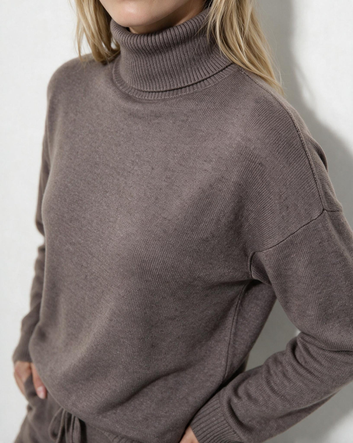 Roisin Turtleneck Wide Leg Loungewear Set - Mocha Brown