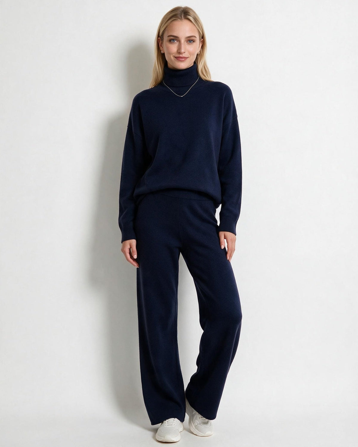 Roisin Turtleneck Wide Leg Loungewear Set - Navy