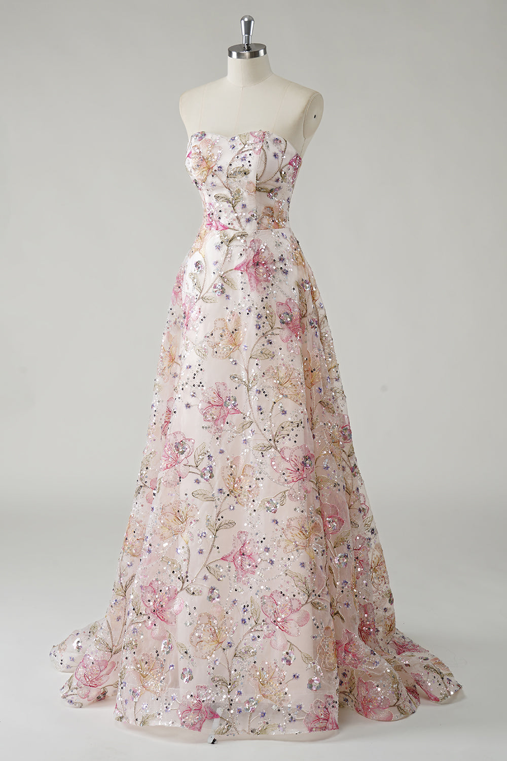 Rosanna Strapless Sequin Floral Gown - Ivory Floral
