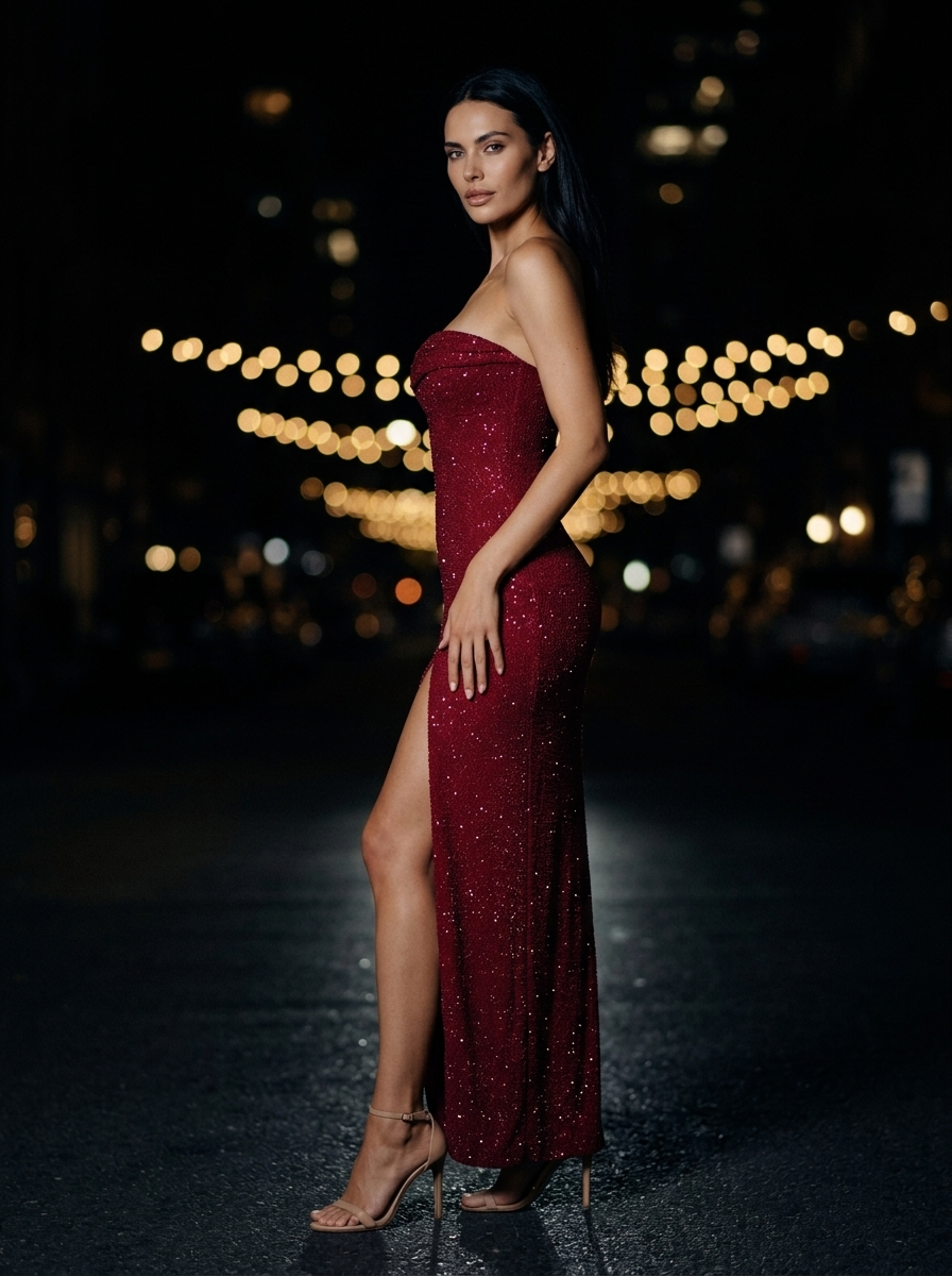 Sabela Beaded Strapless Cowl Maxi Dress - Burgundy