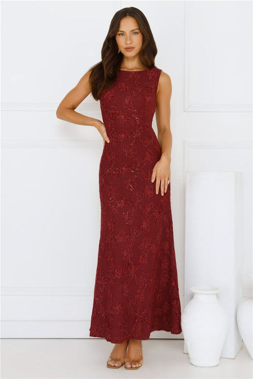 Sabina High Neck Maxi Dress - Wine