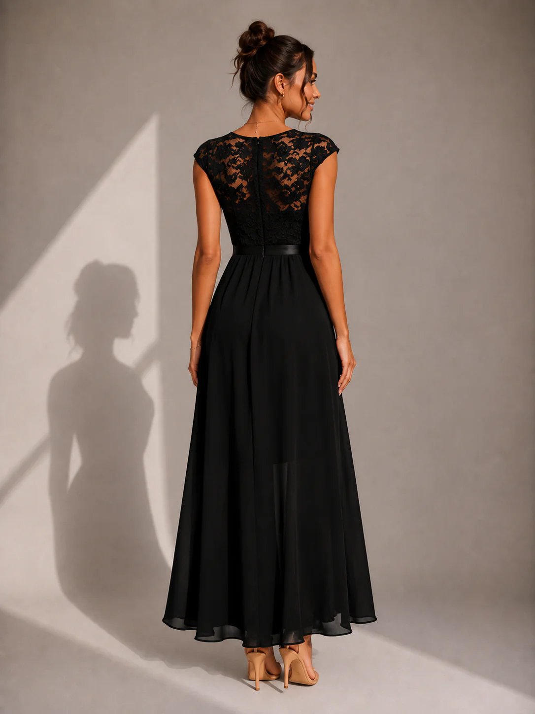 Sabrine Lace Bodice High Low Maxi Dress - Black