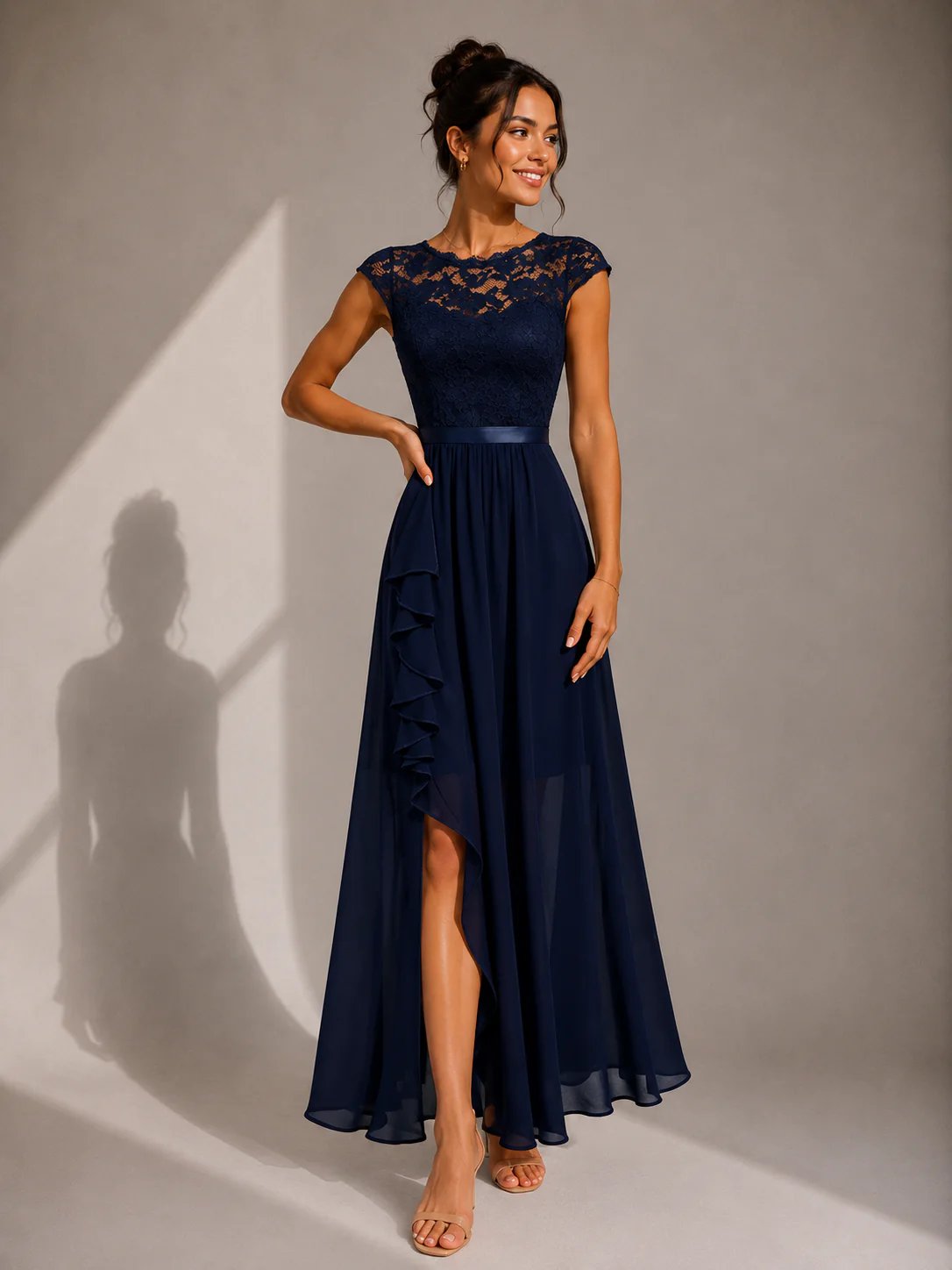 Sabrine Lace Bodice High Low Maxi Dress - Navy