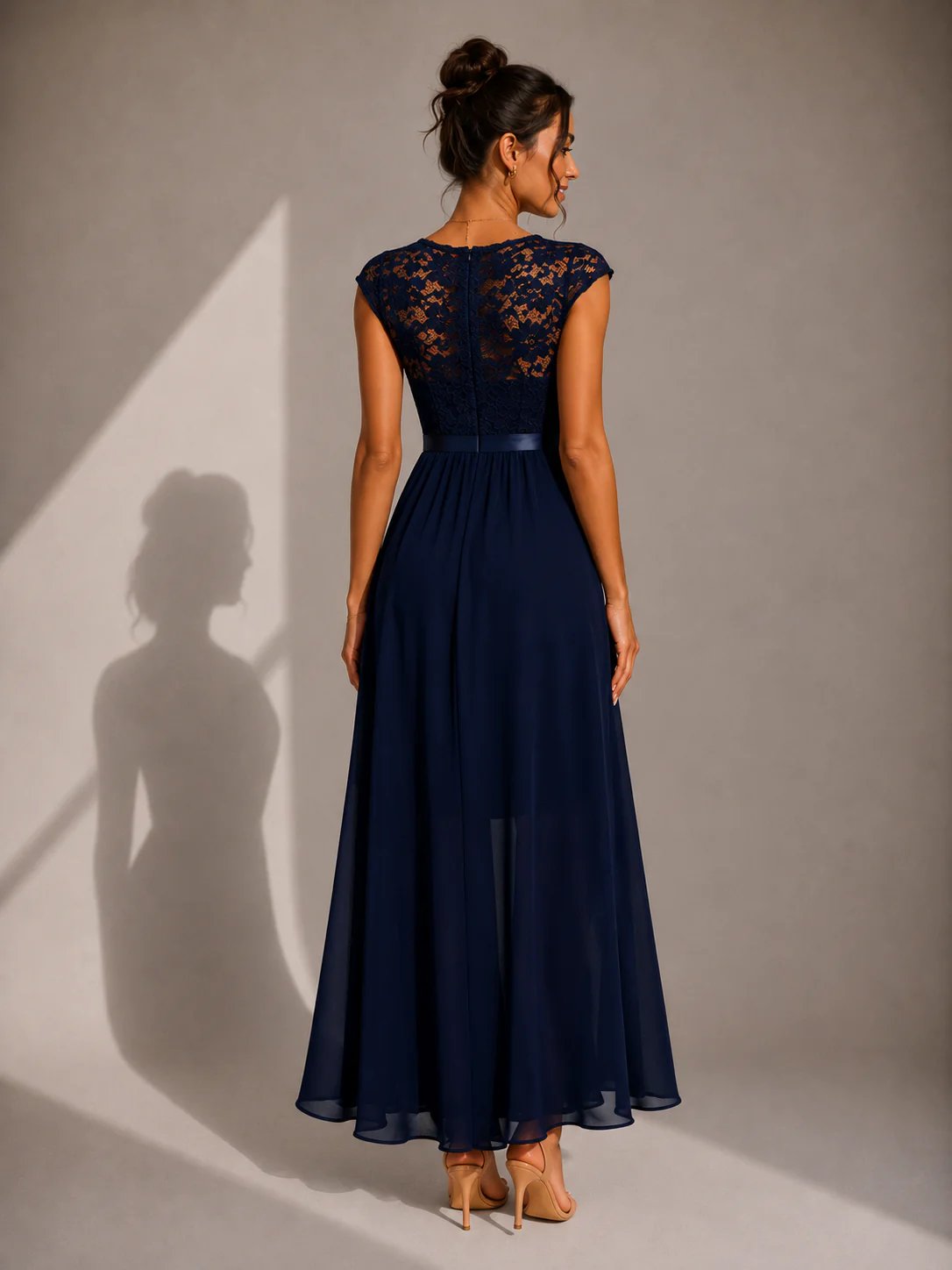 Sabrine Lace Bodice High Low Maxi Dress - Navy