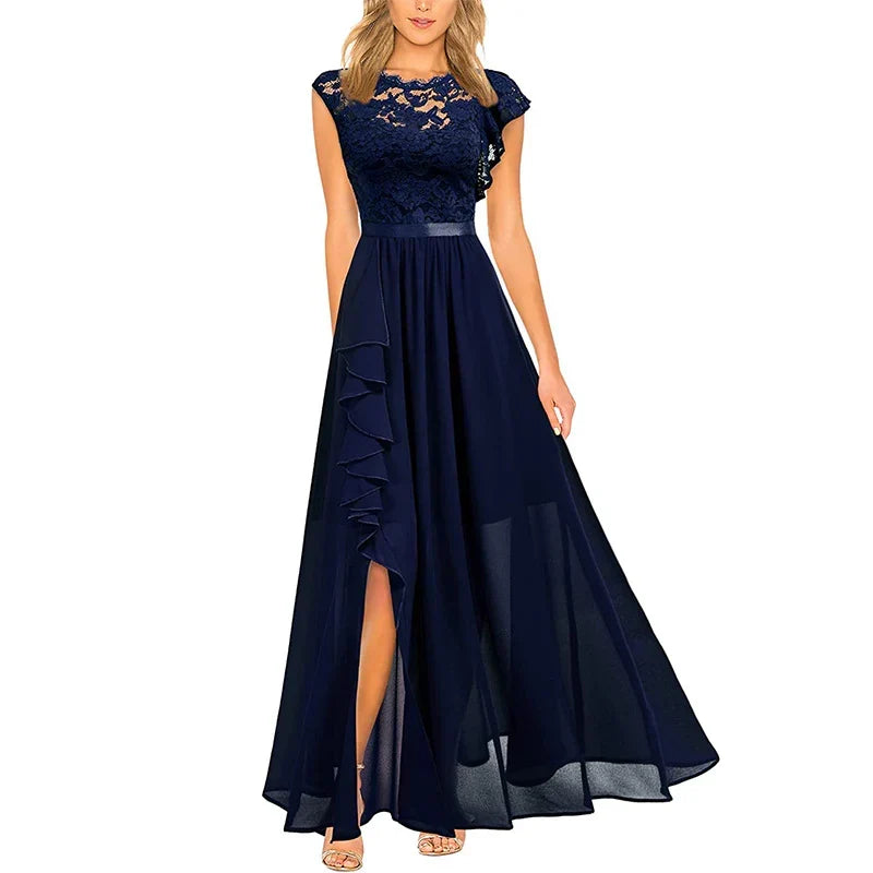 Sabrine Lace Bodice High Low Maxi Dress - Navy