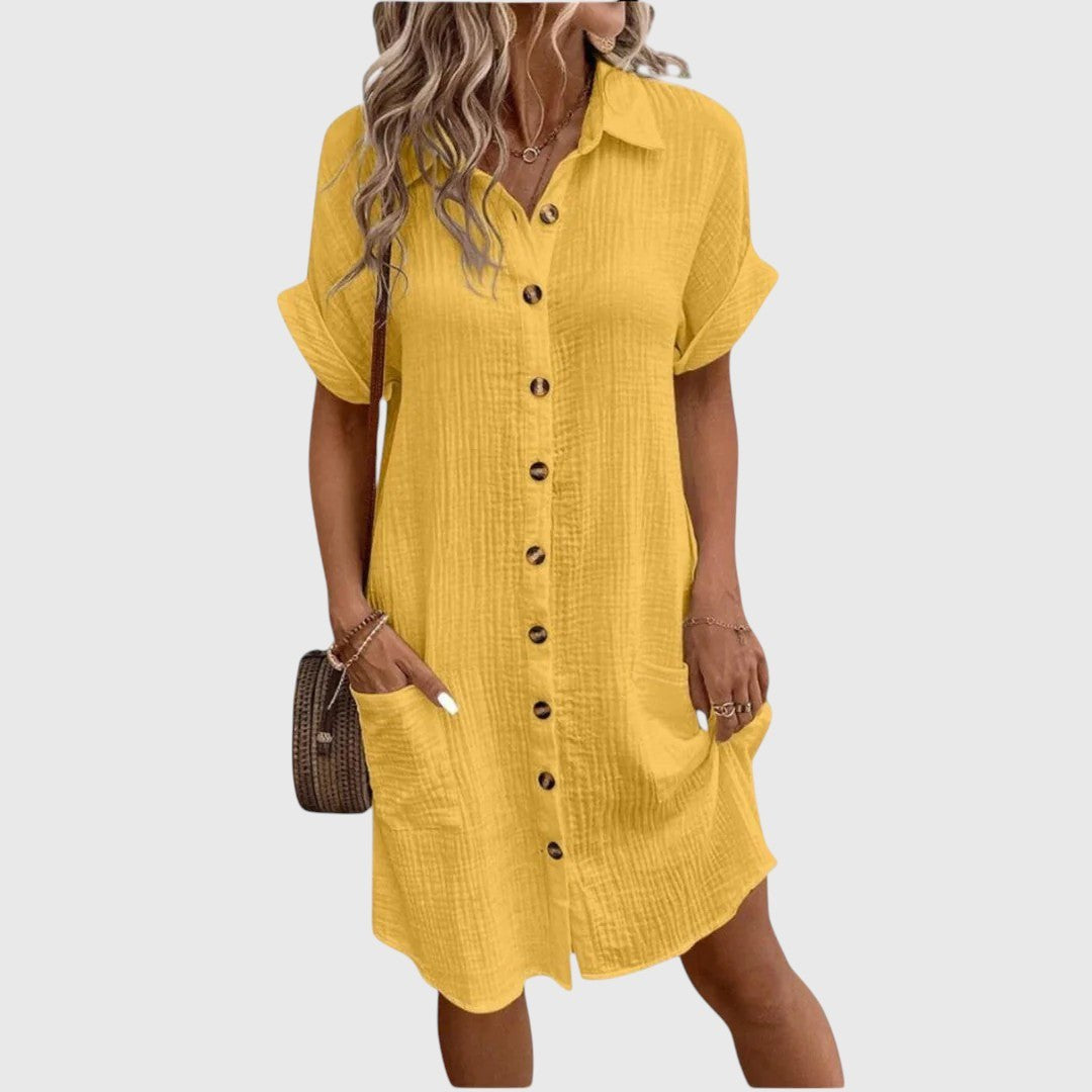 Sanne Cuffed Sleeve Shirt Mini Dress - Mustard Yellow