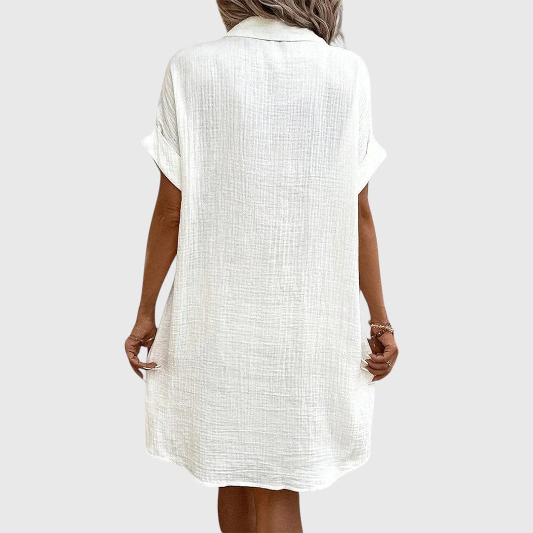 Sanne Cuffed Sleeve Shirt Mini Dress - White