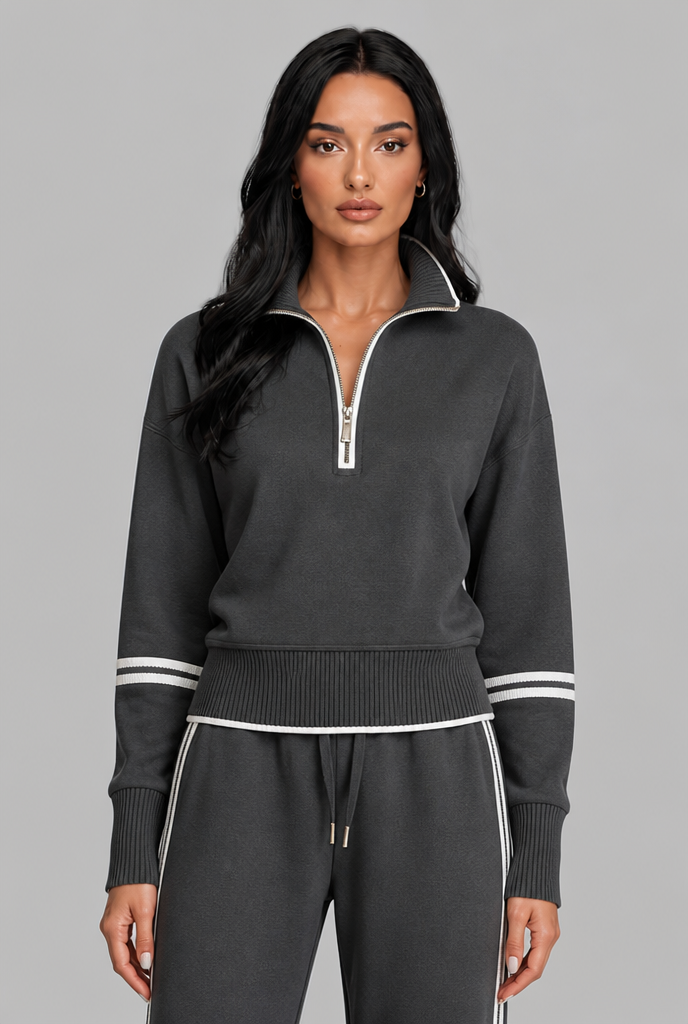 Saylor Half-Zip Striped Lounge Set - Dark Gray
