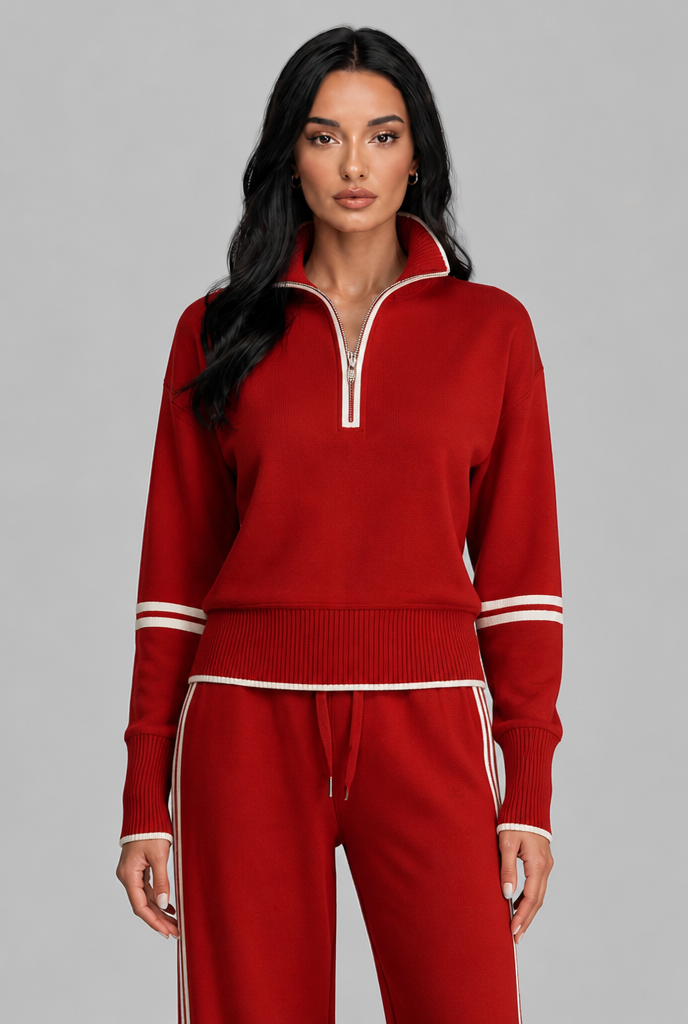 Saylor Half-Zip Striped Lounge Set - Red