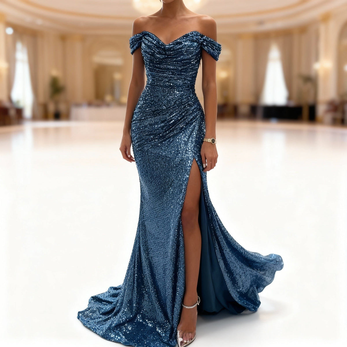 Severine Sequin Maxi Dress - Peacock Blue
