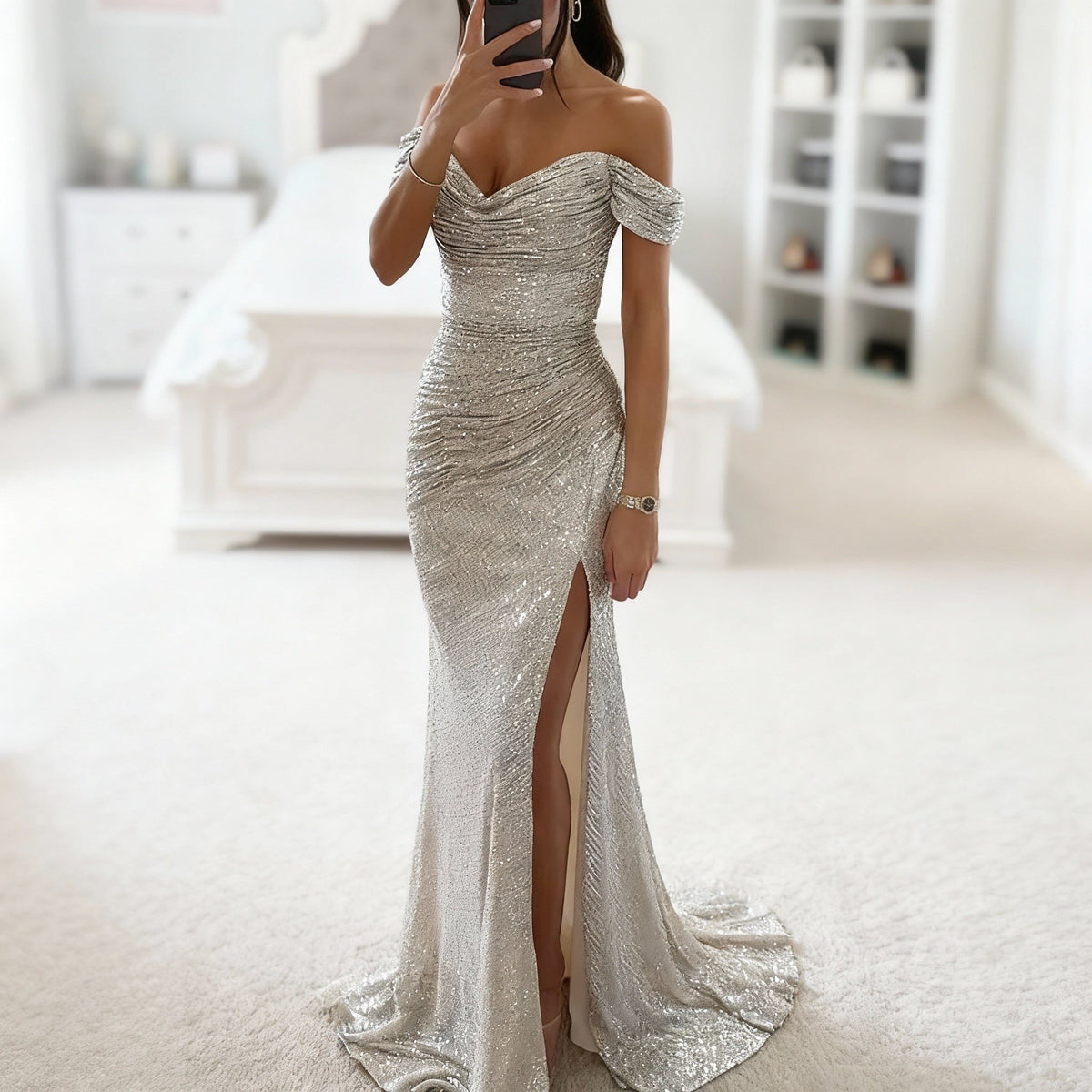Severine Sequin Maxi Dress - Silver