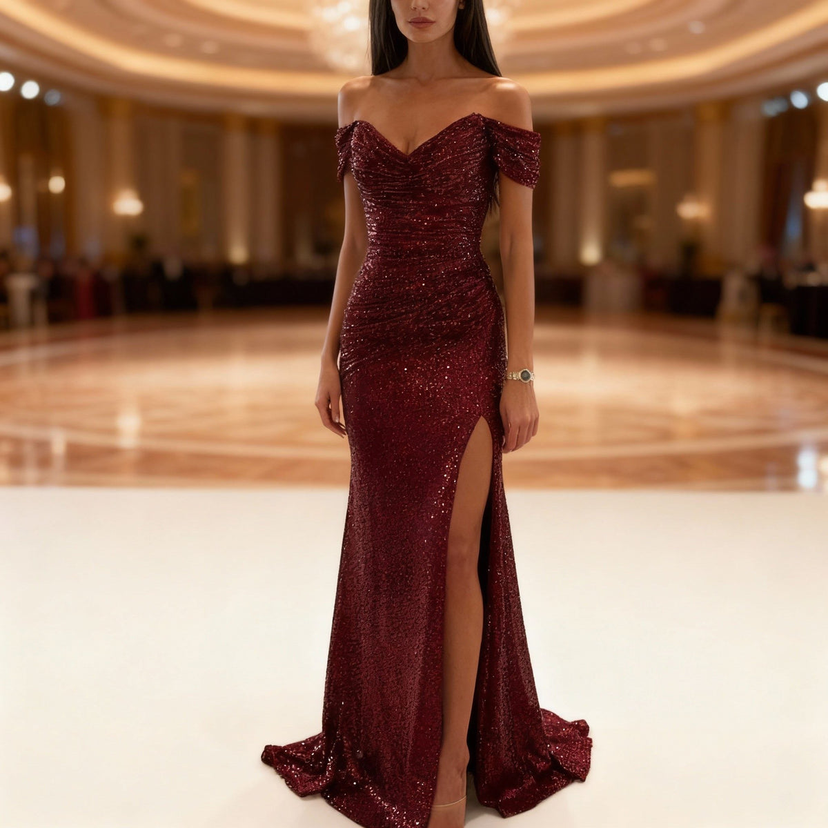 Severine Sequin Maxi Dress - Wine Red