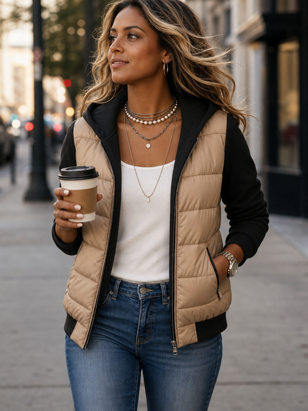 Sian Quilted Puffer Knit Sleeve Jacket