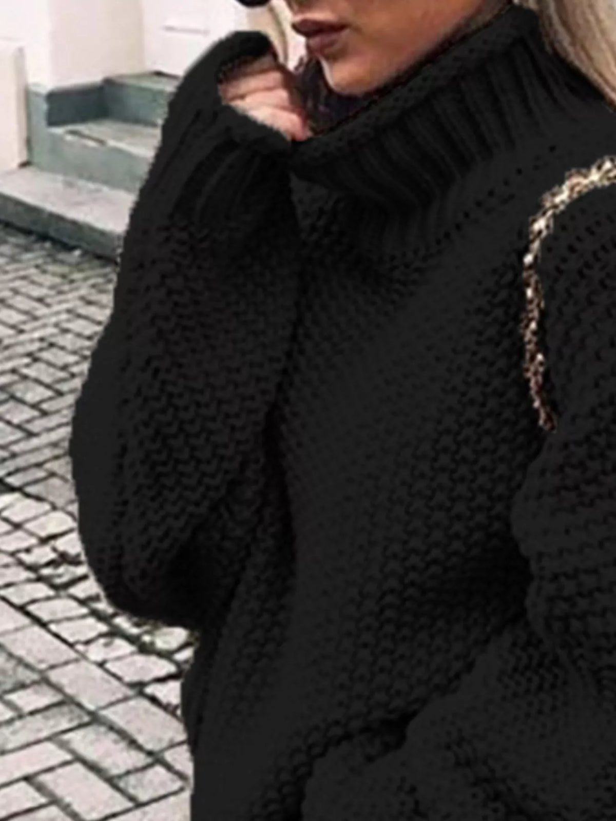 Silje Chunky Knit Turtleneck Sweater - Black