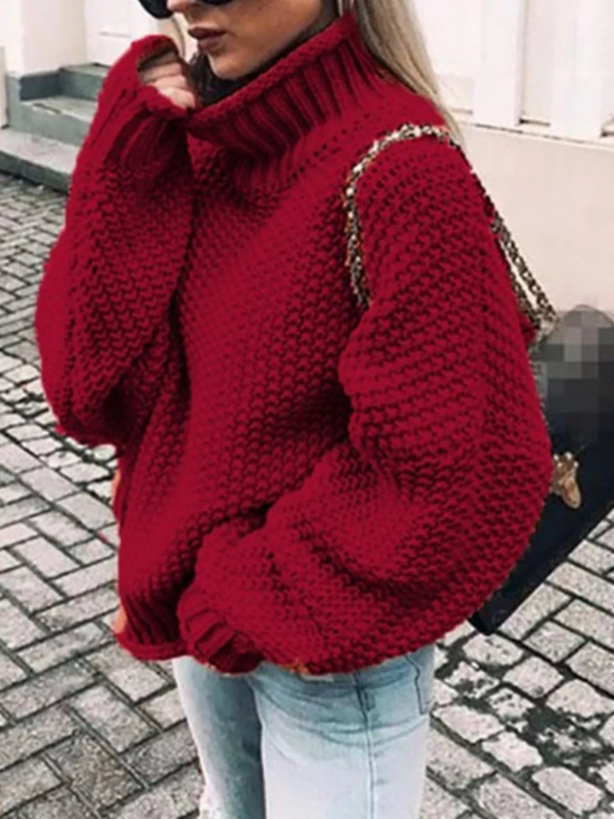 Silje Chunky Knit Turtleneck Sweater - Burgundy