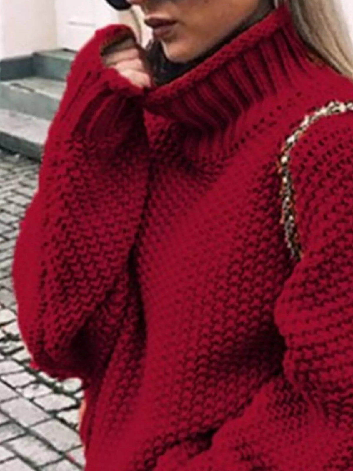 Silje Chunky Knit Turtleneck Sweater - Burgundy