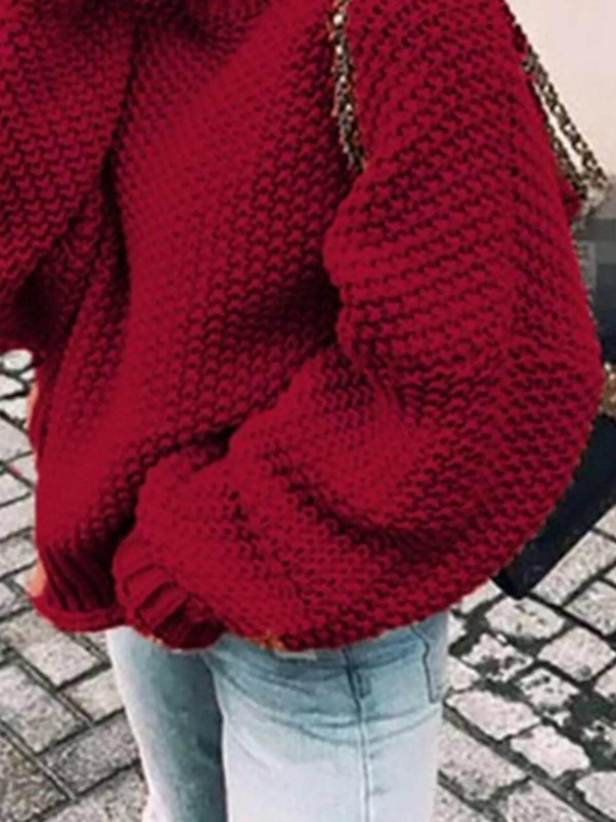 Silje Chunky Knit Turtleneck Sweater - Burgundy