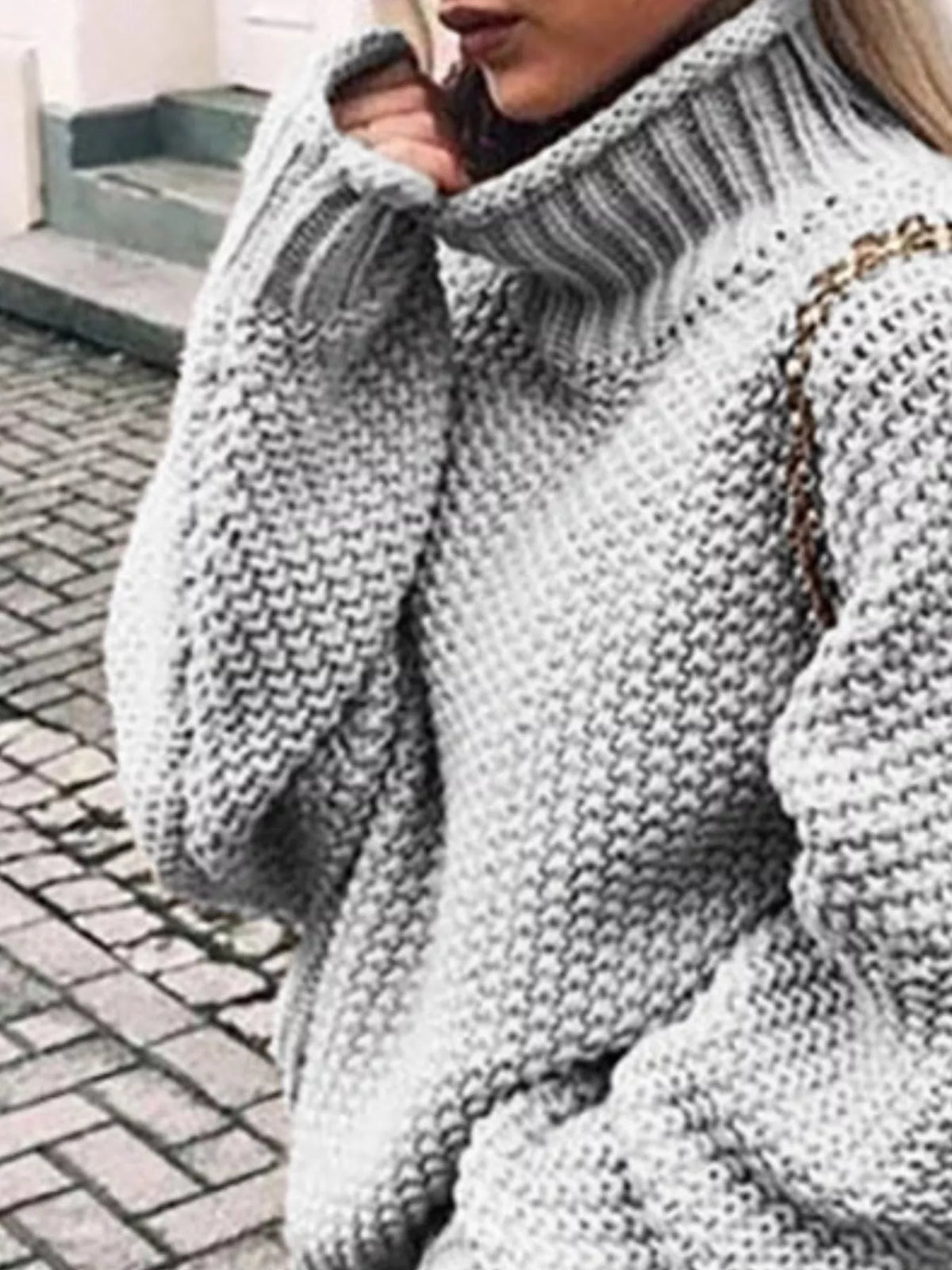 Silje Chunky Knit Turtleneck Sweater - Gray