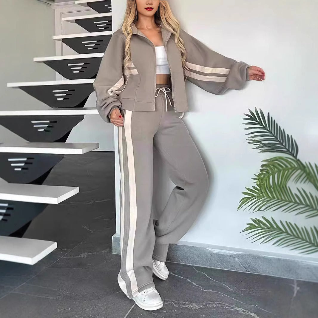 Soline Striped Jacket Set - Gray