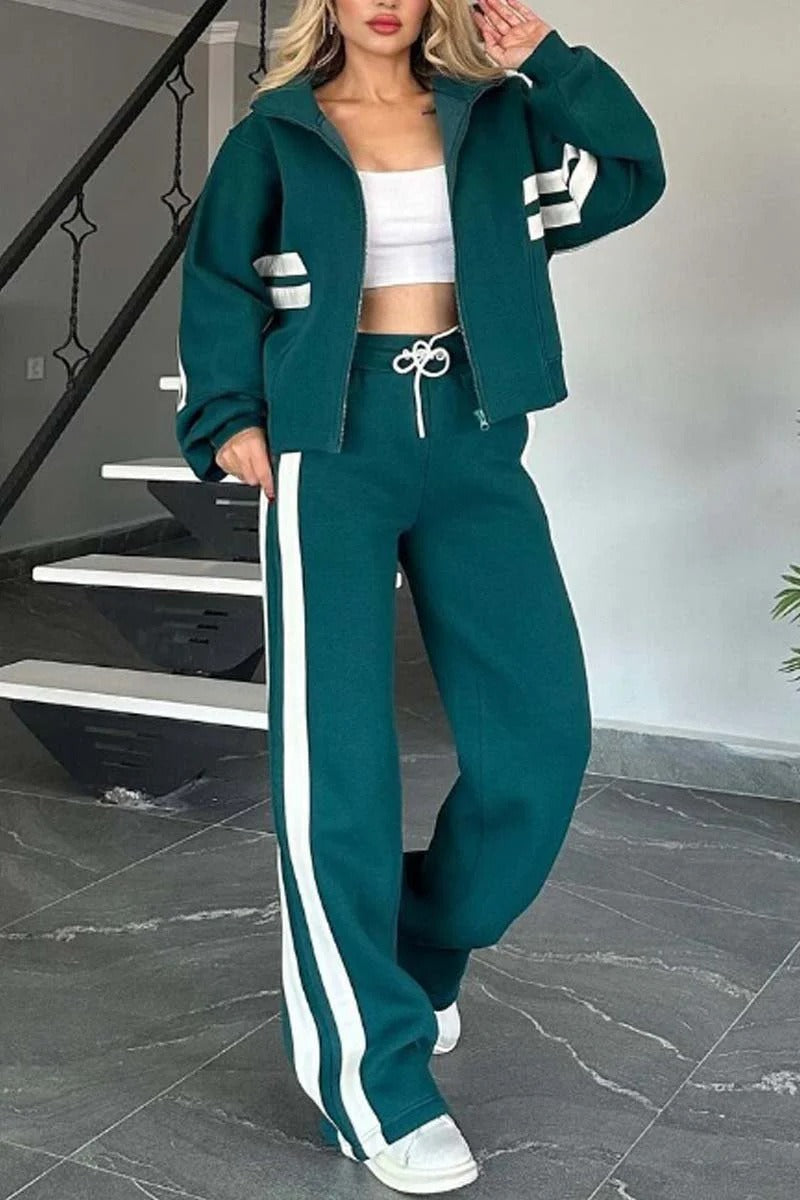 Soline Striped Jacket Set - Green
