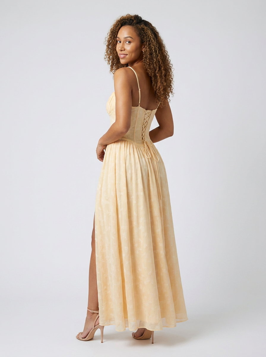 Taryn High Slit Fitted Bodice Maxi Dress - Butter Yellow