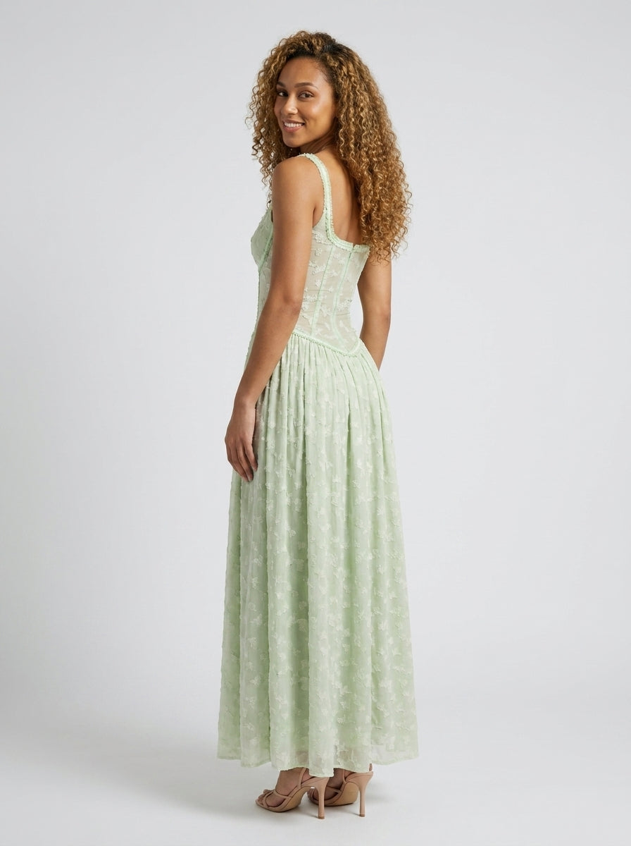 Taryn High Slit Fitted Bodice Maxi Dress - Mint Green