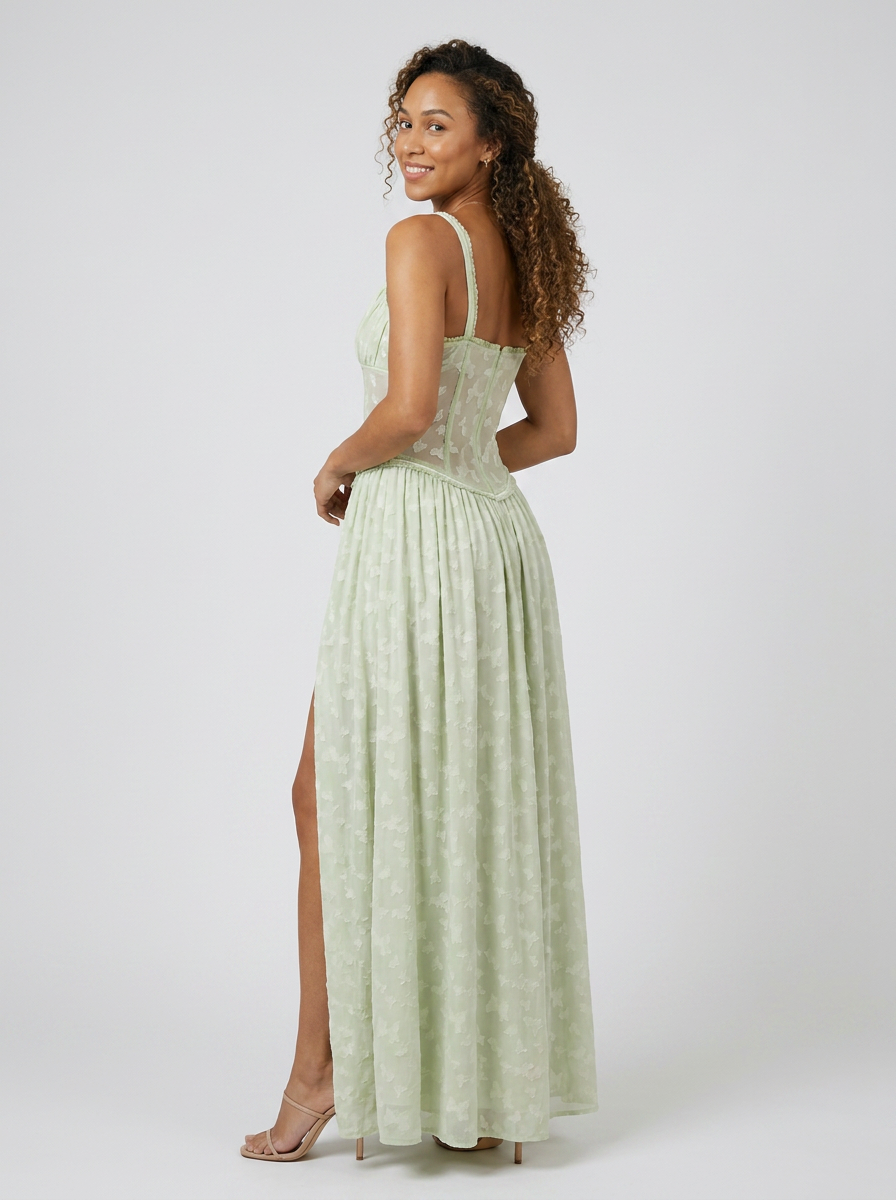 Taryn High Slit Fitted Bodice Maxi Dress - Mint Green