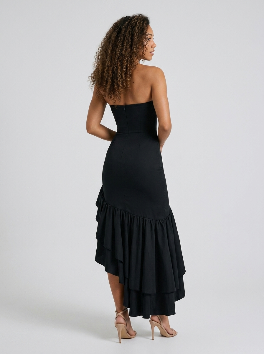 Tierney Strapless Ruffle Mermaid Maxi Dress - Black