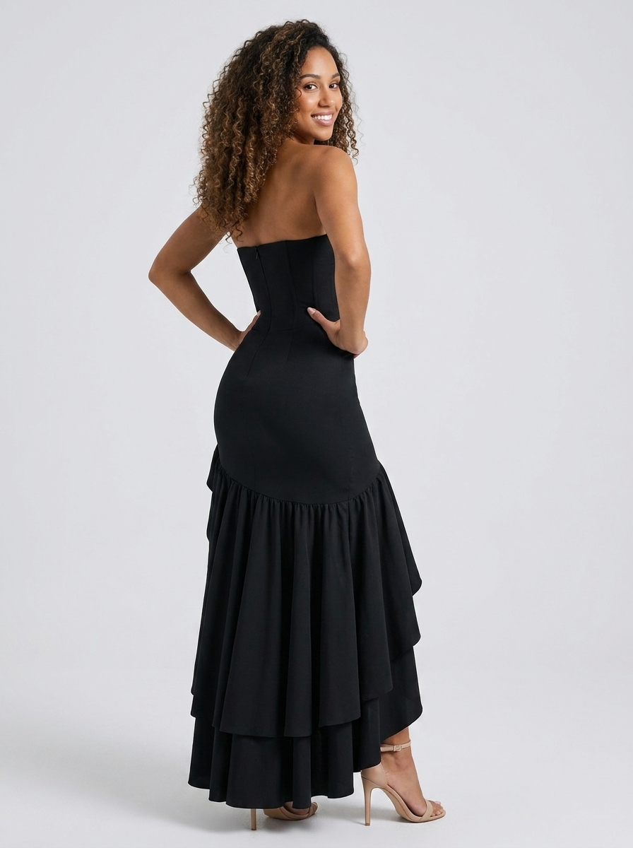 Tierney Strapless Ruffle Mermaid Maxi Dress - Black