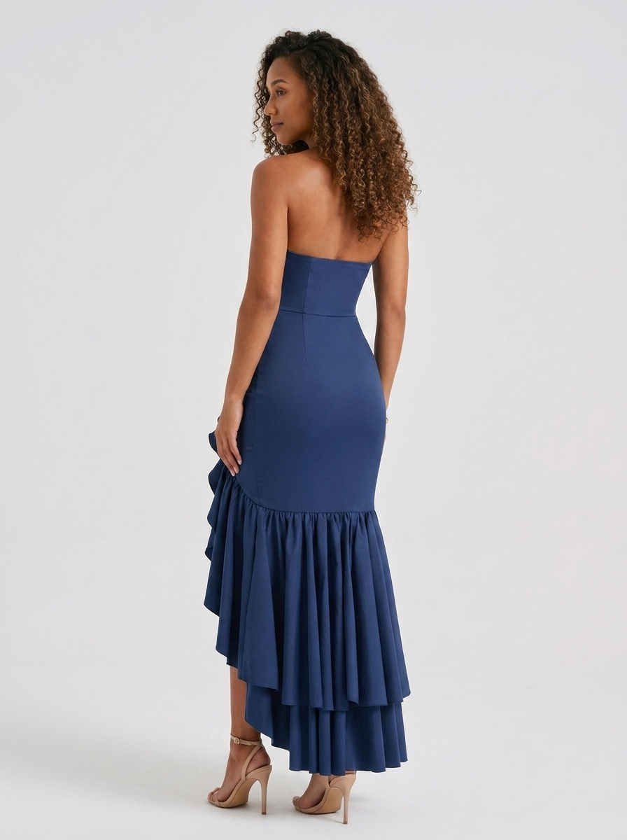 Tierney Strapless Ruffle Mermaid Maxi Dress - Navy Blue