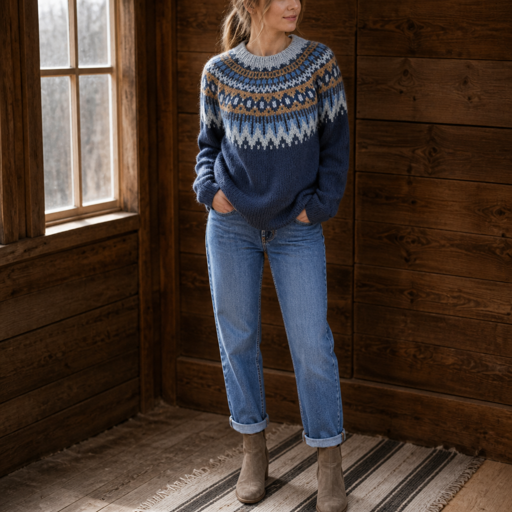 Tirzah Colorblock Yoke Sweater - Navy Blue