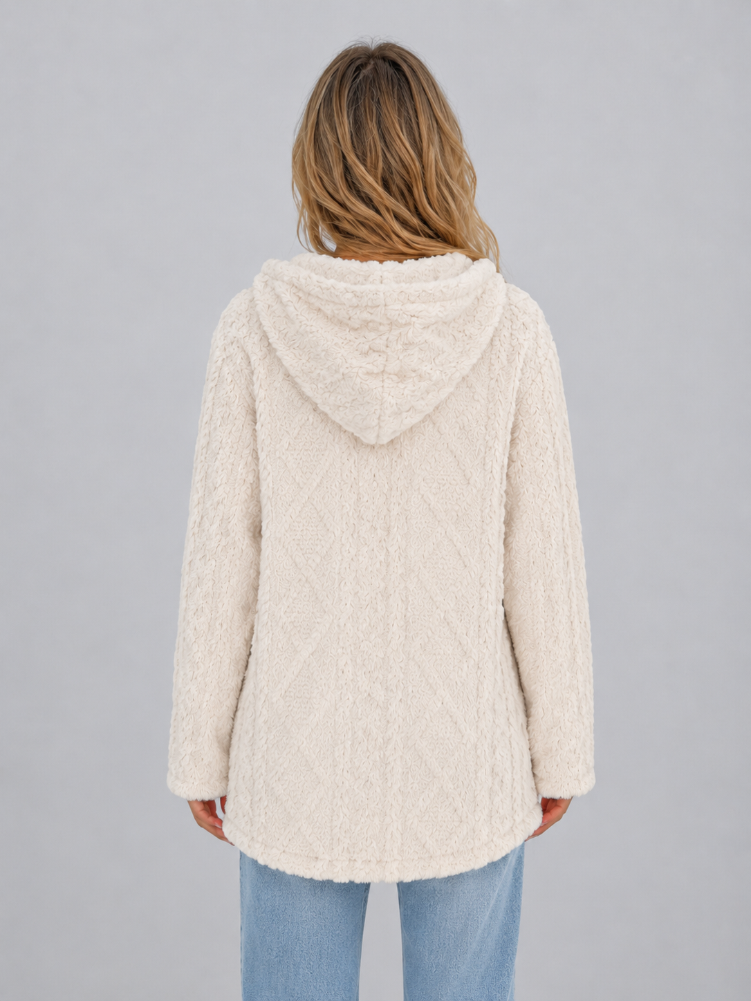 Trista Hooded Fleece Cardigan - Cream