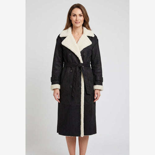 Ulrika Belted Aviator Coat - Black