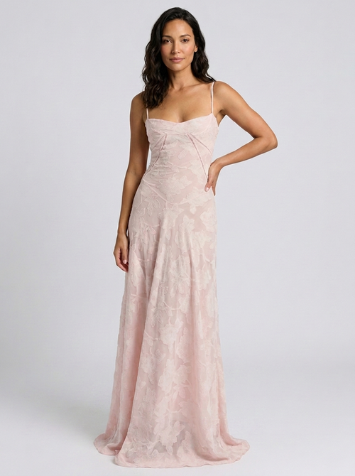 Ulyana Lace Cami Lace-Up Back Maxi Dress - Blush Pink