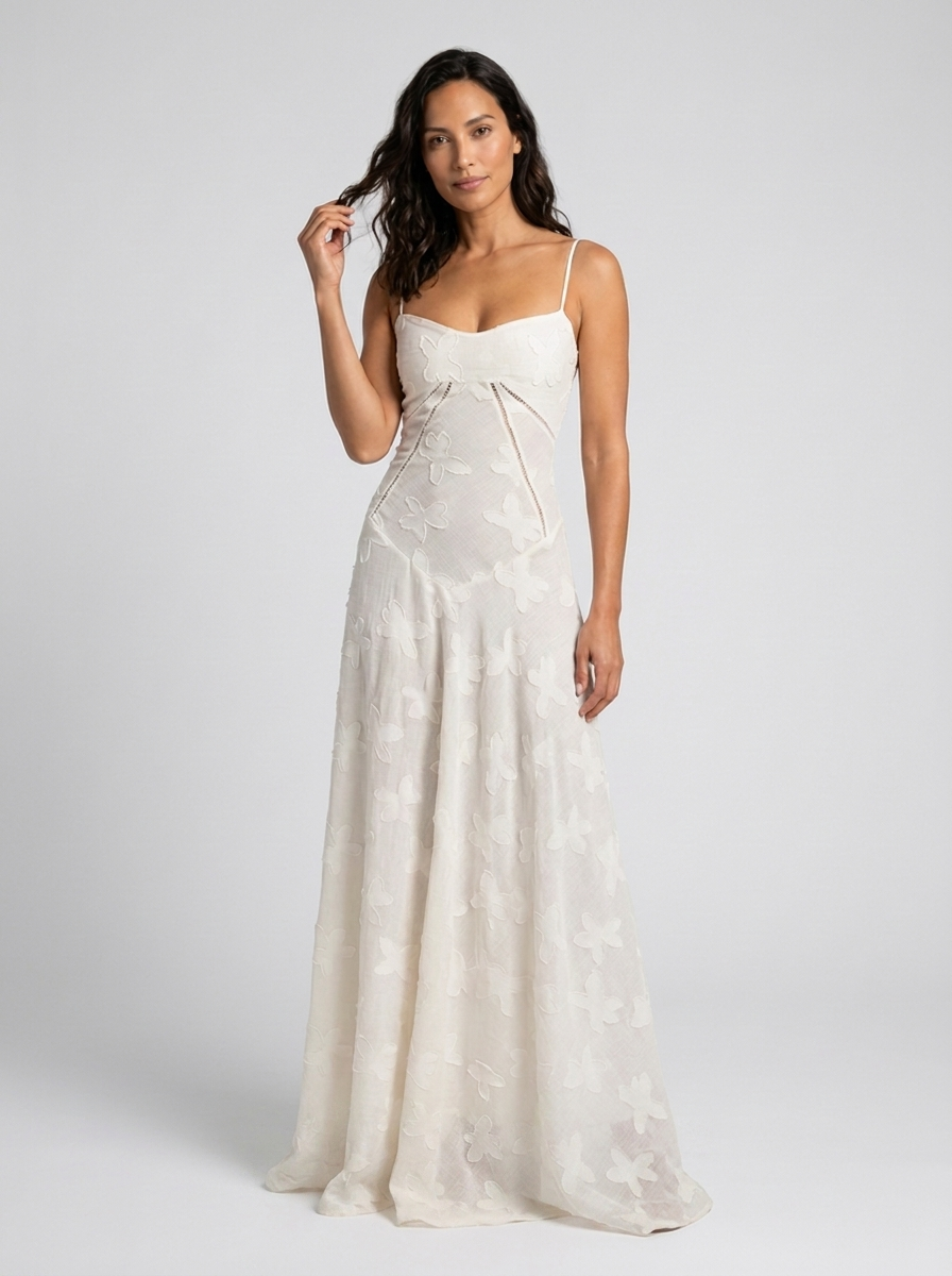 Ulyana Lace Cami Lace-Up Back Maxi Dress - Ivory