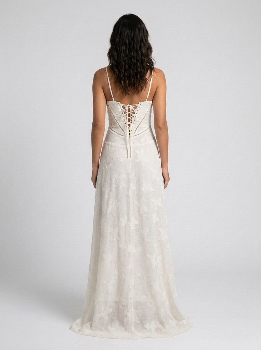 Ulyana Lace Cami Lace-Up Back Maxi Dress - Ivory