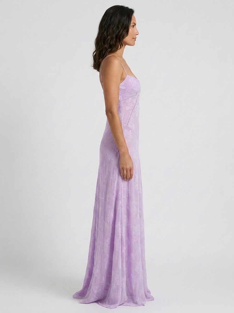 Ulyana Lace Cami Lace-Up Back Maxi Dress - Lilac