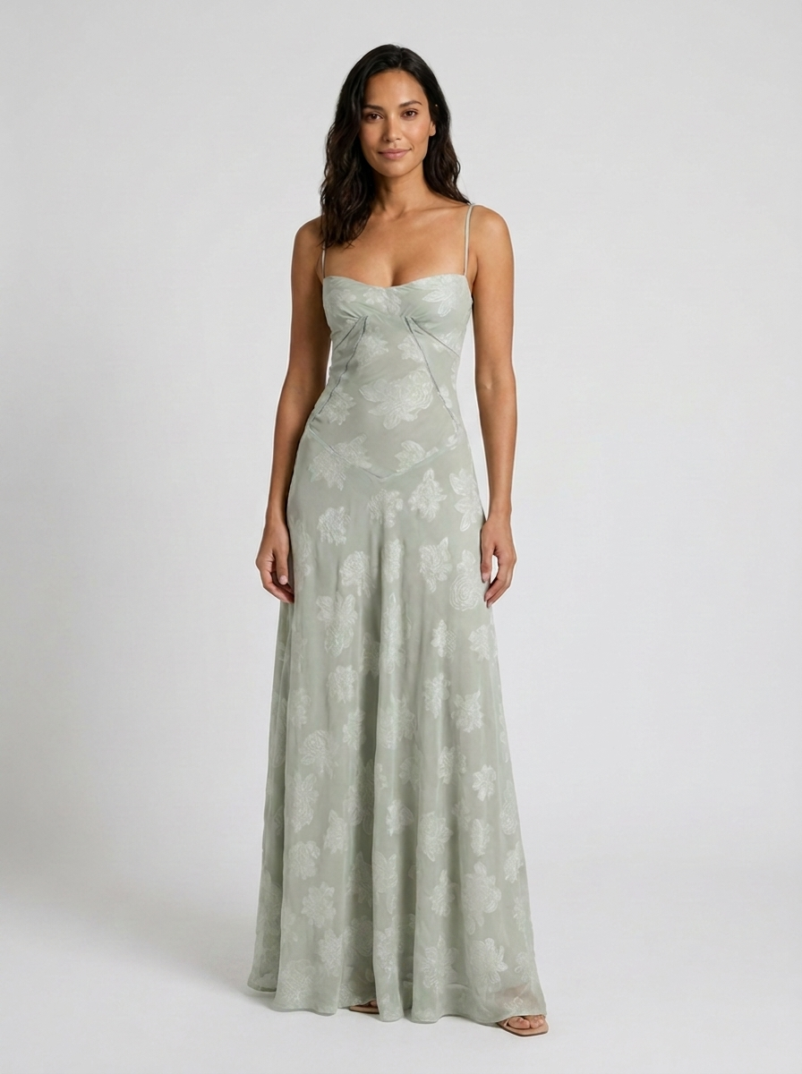 Ulyana Lace Cami Lace-Up Back Maxi Dress - Sage