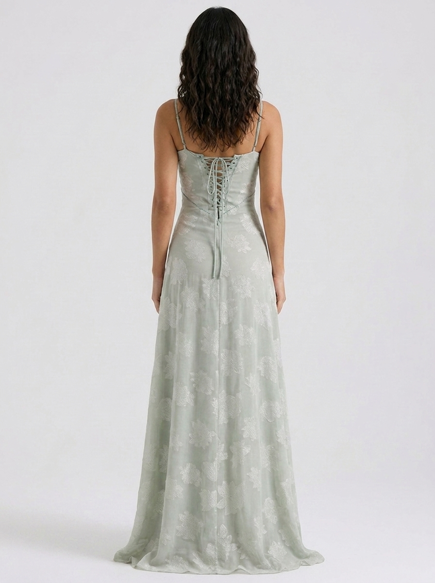 Ulyana Lace Cami Lace-Up Back Maxi Dress - Sage