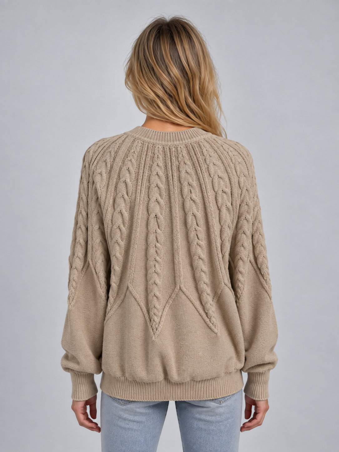 Valentia Cable Knit Crew Neck Sweater - Khaki