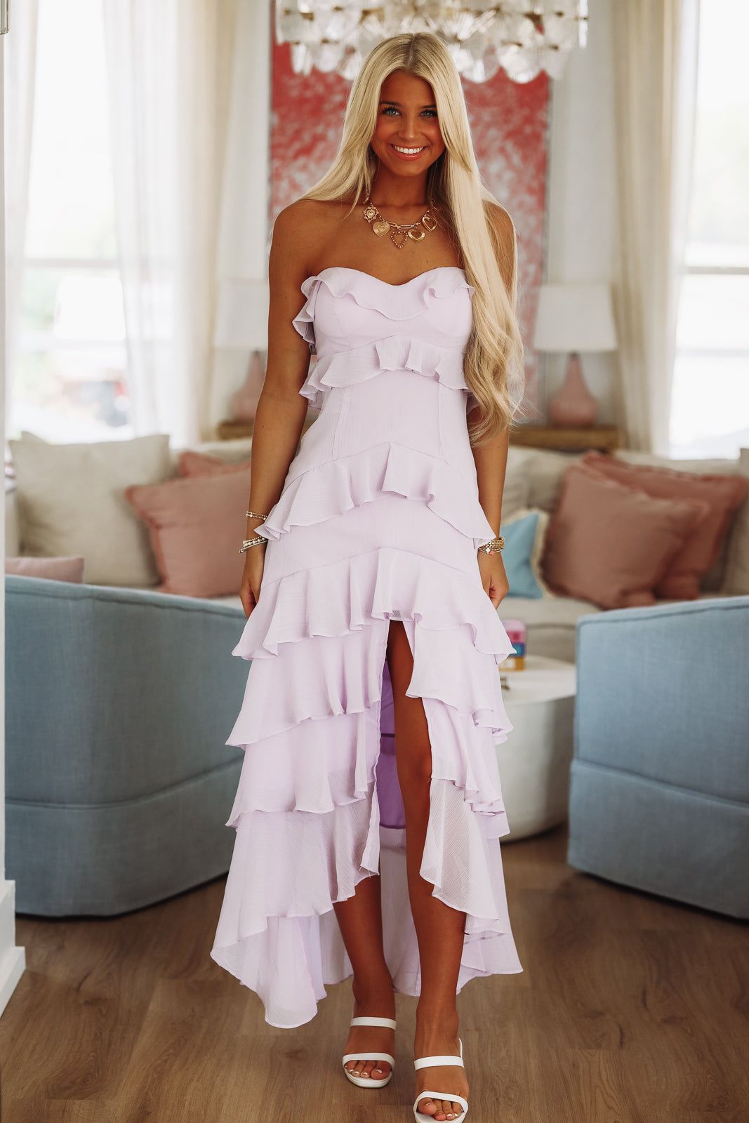 Valera Strapless Ruffle Maxi Dress - Lilac