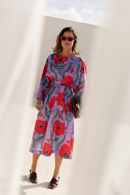 Valerie long printed dress - lilac/coral