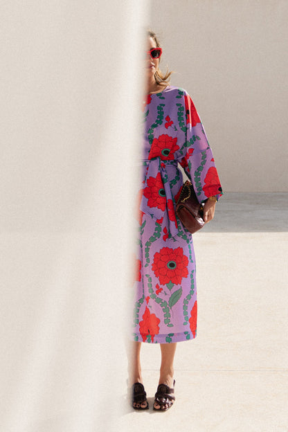 Valerie long printed dress - lilac/coral